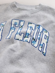 Grey/Blue Floral Slogan - Sweatshirt and Flare Leggings Set (3-16yrs) - Imagen 6 de 7