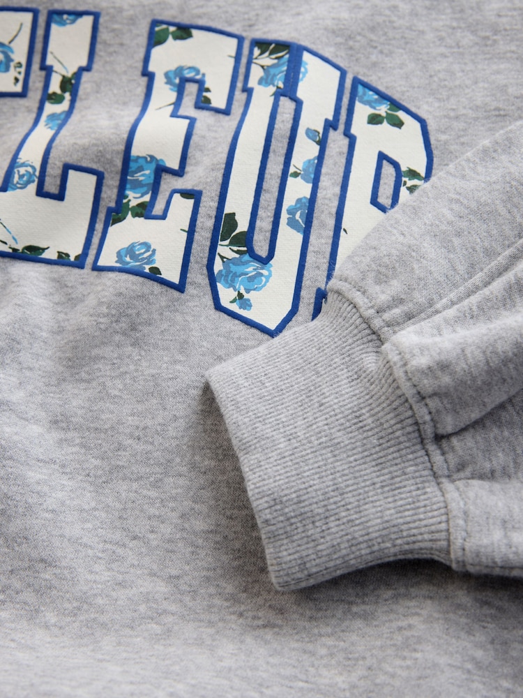 Grey/Blue Floral Slogan - Sweatshirt and Flare Leggings Set (3-16yrs) - Imagen 7 de 7