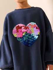 Navy Sequin Heart Jumper Dress (3-16yrs) - Image 5 of 9