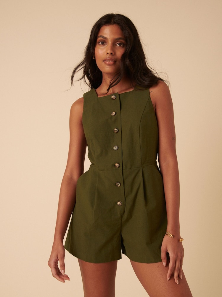 Nobodys Child Green Peri Linen Blend Tailored Playsuit - Image 1 of 5