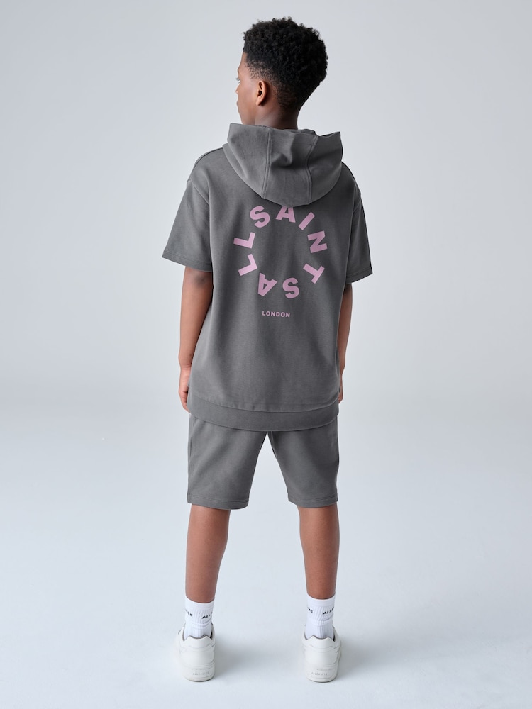 smALLSAINTS Charcoal Grey Tierra Oversized Short Sleeve Hoodie and Shorts Set - Image 2 of 14 smALLSAINTS Charcoal Grey Tierra Oversized Short Sleeve Hoodie and Shorts Set - Image 2 of 14