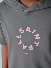 smALLSAINTS Charcoal Grey Tierra Oversized Short Sleeve Hoodie and Shorts Set - Image 7 of 14