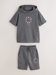 smALLSAINTS Charcoal Grey Tierra Oversized Short Sleeve Hoodie and Shorts Set - Image 8 of 14