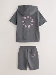 smALLSAINTS Charcoal Grey Tierra Oversized Short Sleeve Hoodie and Shorts Set - Image 9 of 14