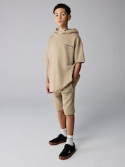 smALLSAINTS Neutral Underground Oversized Short Sleeve Hoodie and Shorts Set - Image 1 of 12