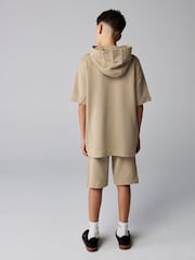 smALLSAINTS Neutral Underground Oversized Short Sleeve Hoodie and Shorts Set - Image 4 of 12
