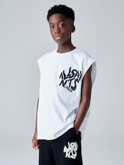 smALLSAINTS White Orlando Logo Oversized Crew Neck Sleeveless T-Shirt - Image 1 of 8