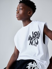 smALLSAINTS White Orlando Logo Oversized Crew Neck Sleeveless T-Shirt - Image 3 of 8