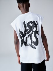 smALLSAINTS White Orlando Logo Oversized Crew Neck Sleeveless T-Shirt - Image 4 of 8