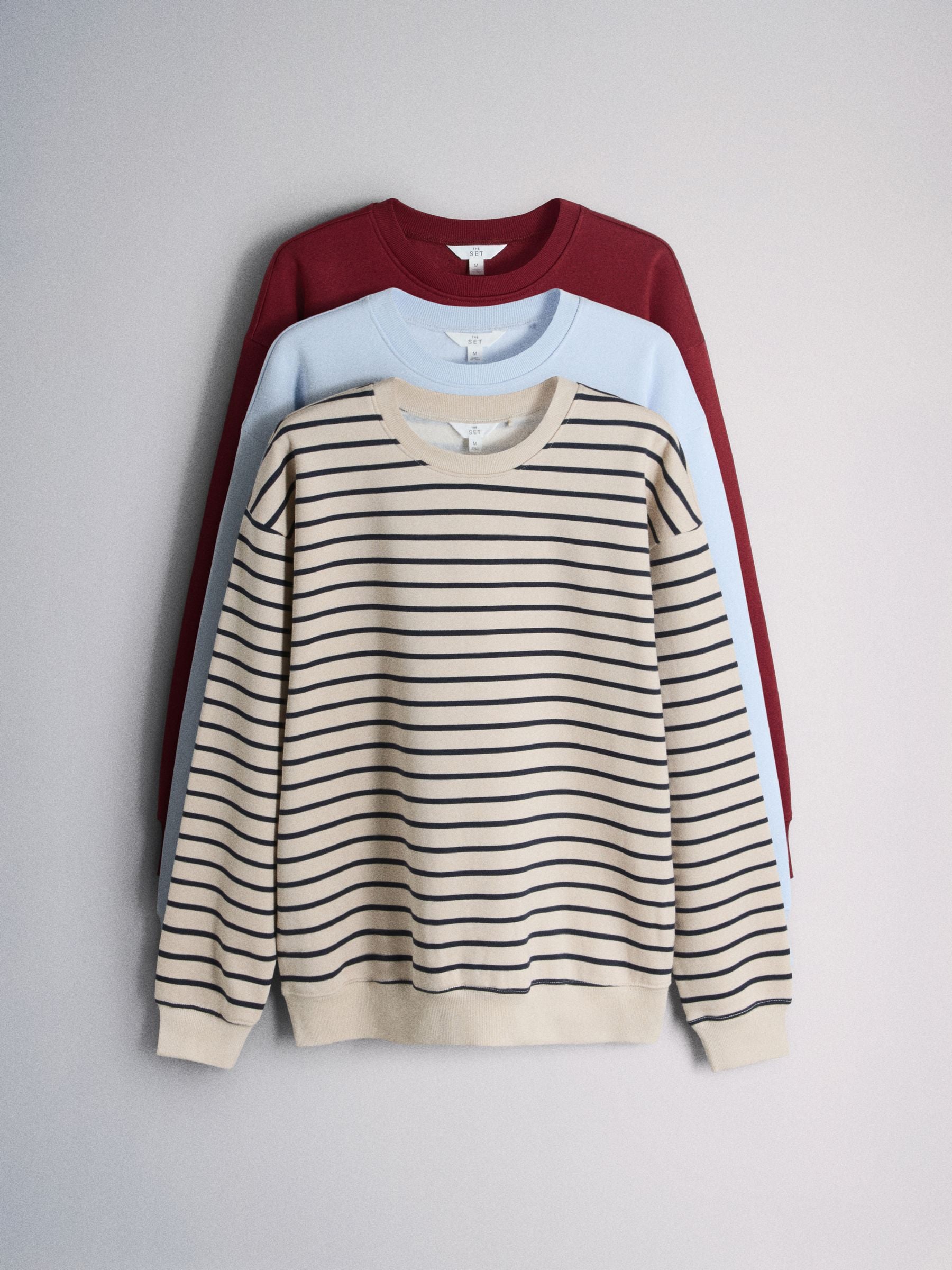 Buy The Set 3 Pack Drop Arm Crew Neck Sweat Tops Red/Blue/Stripe