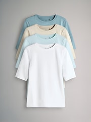 The Set 4 Pack Crew Neck Half Sleeve T-Shirts Blue/Light Blue/Cream/White - Image 1 of 6