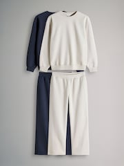 The Set Navy/Oatmeal 4 Pack Crew Neck Sweat and Wide Leg Joggers - Image 1 of 7