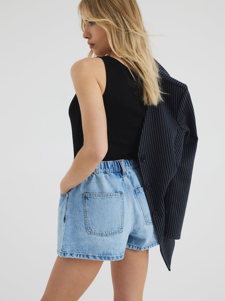 River Island Blue Denim Elasticated A Line Shorts - Image 3 of 3