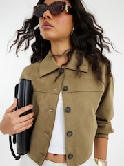 River Island Green Suedette Overshirt - Image 3 of 4