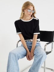 River Island Black Crew Neck Knitted T-shirt - Image 2 of 4