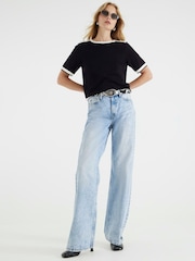 River Island Black Crew Neck Knitted T-shirt - Image 3 of 4