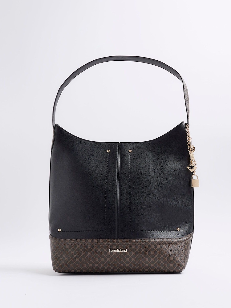 River Island Black Curve Top Charm Slouch Bag - Image 1 of 5 River Island Black Curve Top Charm Slouch Bag - Image 1 of 5