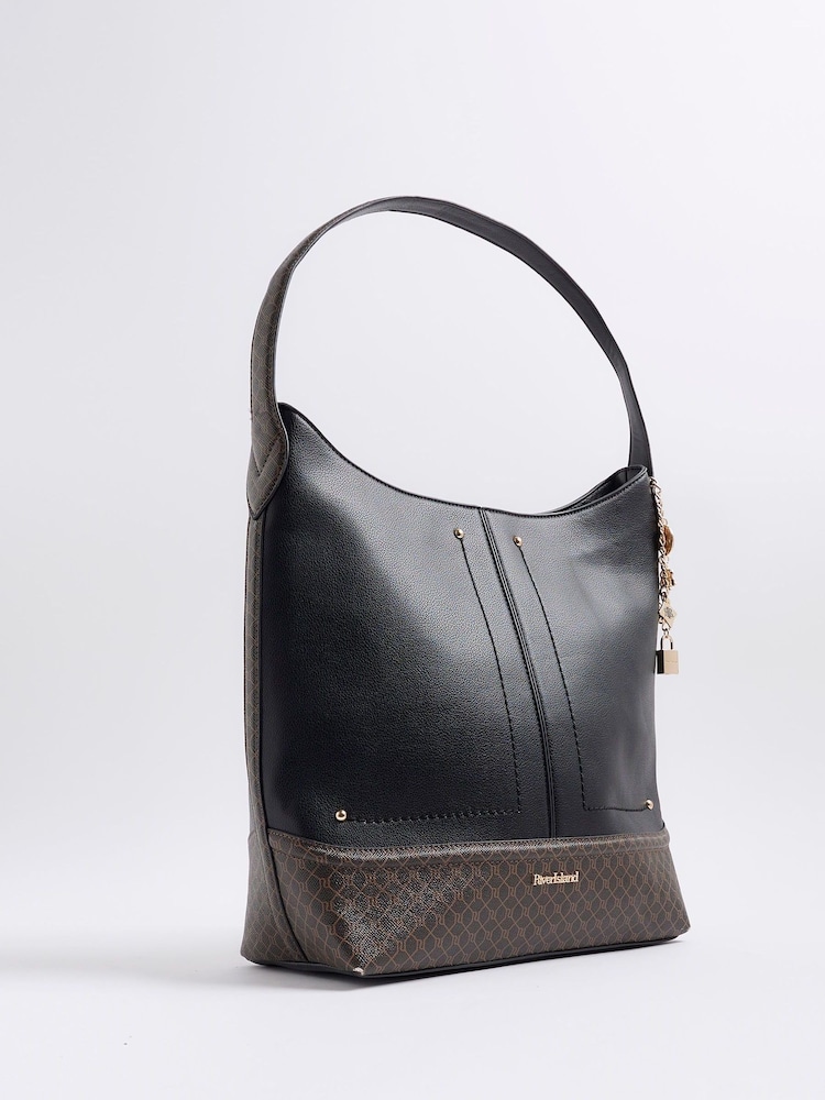 River Island Black Curve Top Charm Slouch Bag - Image 2 of 5 River Island Black Curve Top Charm Slouch Bag - Image 2 of 5
