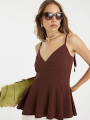River Island Brown Peplum Plunge Top - Image 1 of 4