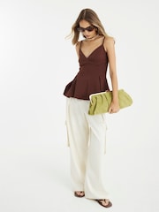 River Island Brown Peplum Plunge Top - Image 3 of 4