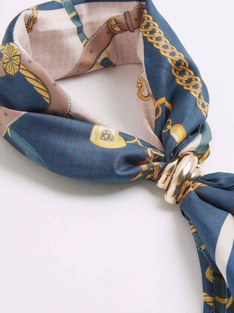 River Island Blue Large Satin Scarf With Ring - Image 2 of 2