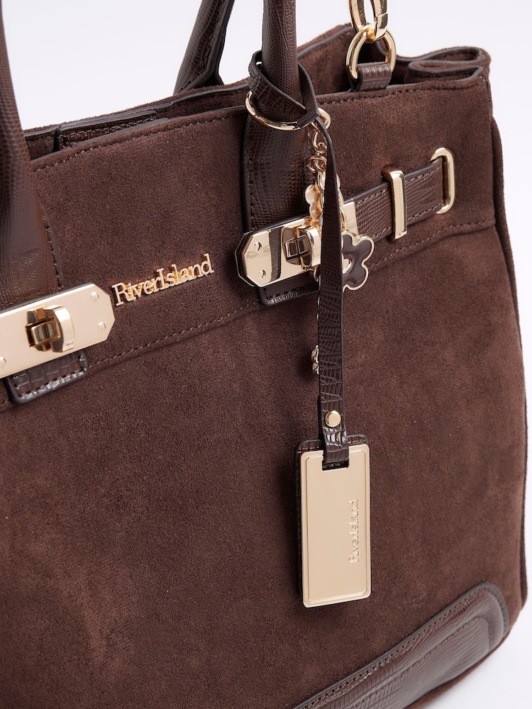River Island Brown Soft Lock Front Tote Bag - Image 4 of 6