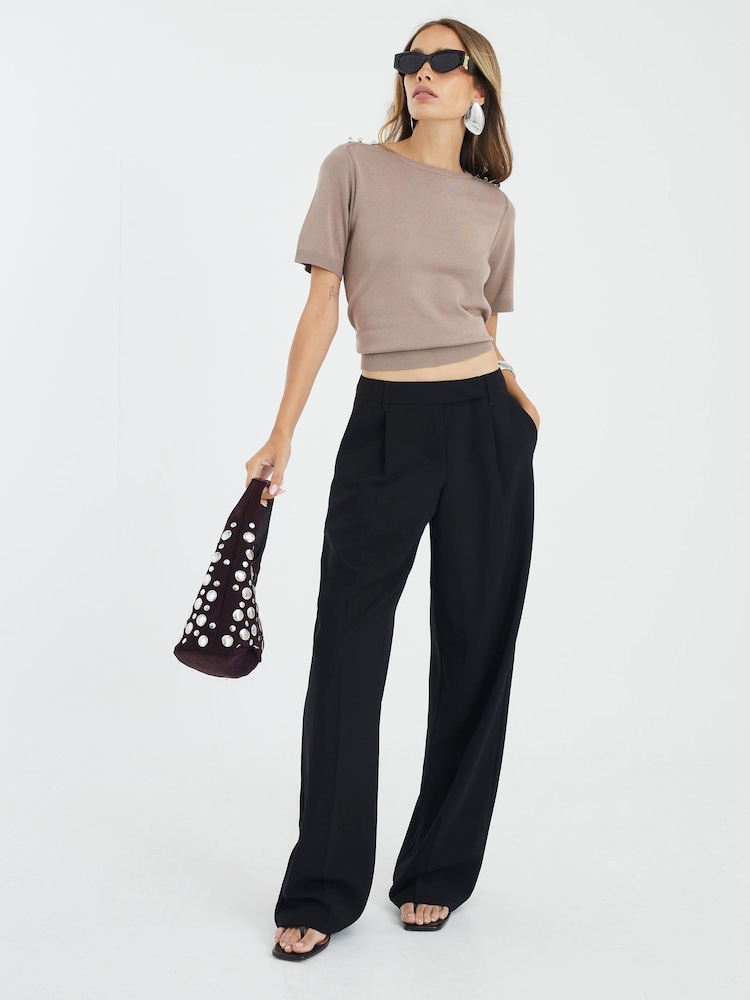 River Island Brown Crew Neck Knitted T-Shirt - Image 4 of 4
