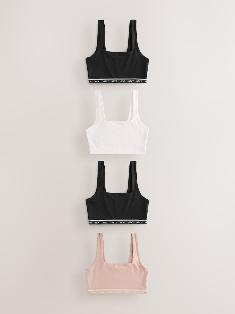 Black/Black/Cream/Praline Nude Ultimate Comfort Cotton Logo Crop Bras 4 Pack - Image 1 of 10