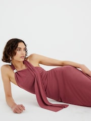 River Island Red Scarf Neck Trim Maxi Dress - Image 3 of 4