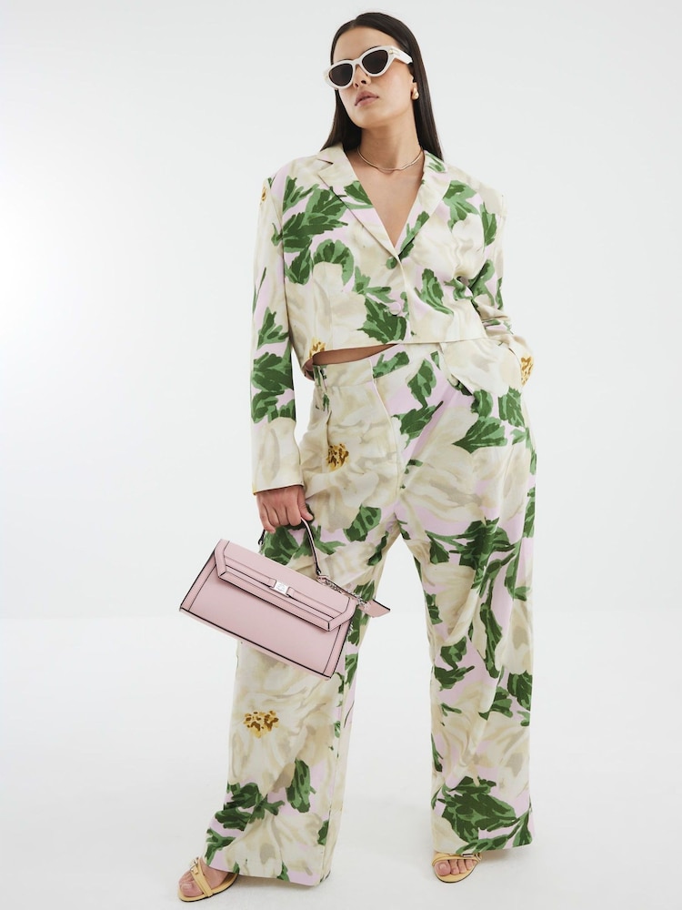 River Island Green Floral Print Wide Leg Trousers - Image 1 of 6 River Island Green Floral Print Wide Leg Trousers - Image 1 of 6