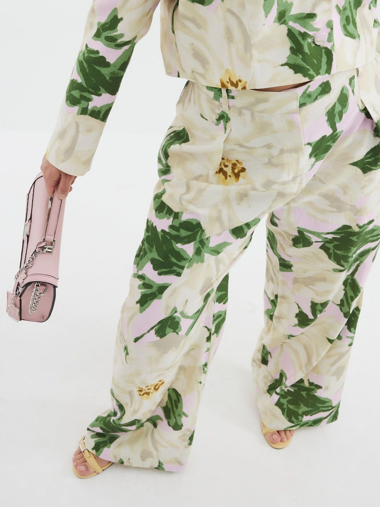 River Island Green Floral Print Wide Leg Trousers - Image 2 of 6 River Island Green Floral Print Wide Leg Trousers - Image 2 of 6