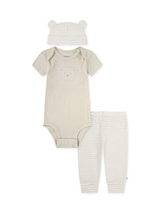 Huggies Cream Bear Shortsleeved Bodysuit, Leggings and Hat 3 Piece Set - Image 1 of 4