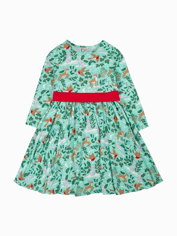 Frugi Green Christmas Party Skater Dress - Image 1 of 4