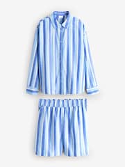 Blue Stripe Button Though Shirt And Shorts Co-Ord - Image 1 of 3