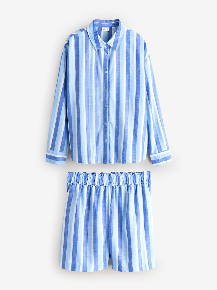 Blue Stripe Button Though Shirt And Shorts Co-Ord - Image 1 of 3