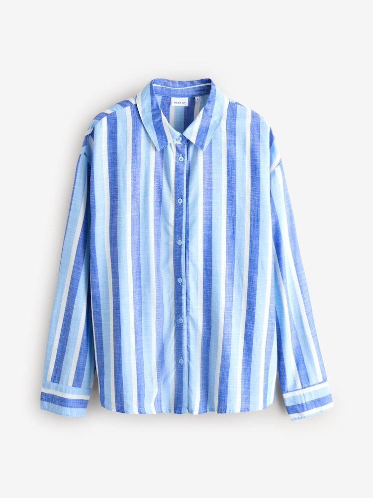 Blue Stripe Button Though Shirt And Shorts Co-Ord - Image 2 of 3