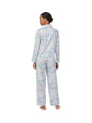 Lauren Ralph Lauren Blue Cotton Woven Sateen Long Sleeve Notch Collar Pajamas Set - Image 2 of 3