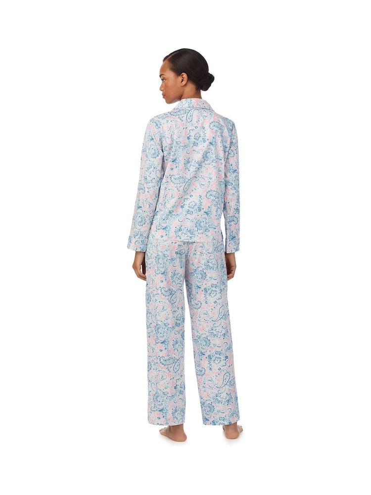 Lauren Ralph Lauren Blue Cotton Woven Sateen Long Sleeve Notch Collar Pajamas Set - Image 2 of 3