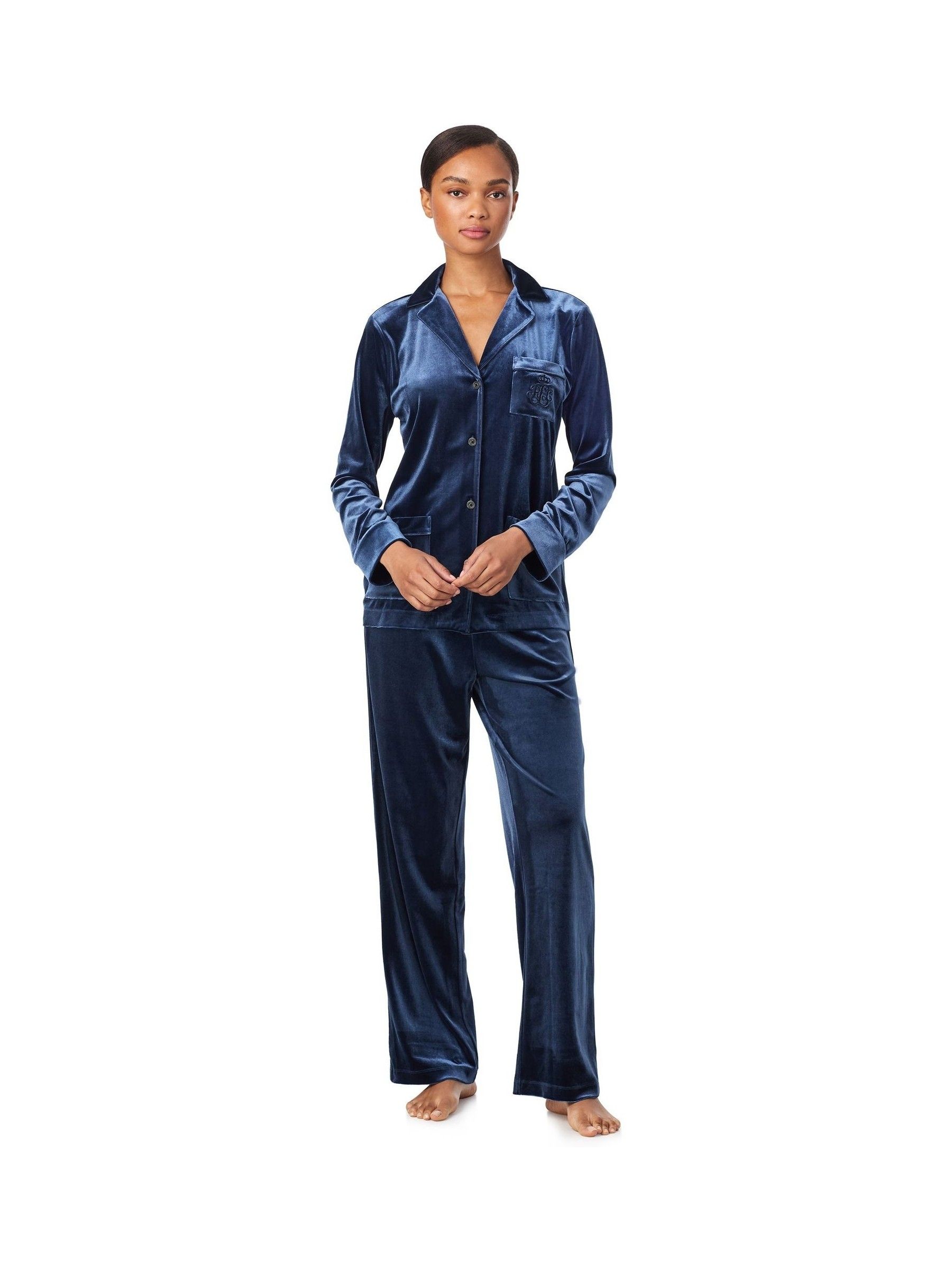 Buy Lauren Ralph Lauren Blue Velvet Long Sleeve Notch Collar Boxer Buy Lauren Ralph Lauren Blue Velvet Long Sleeve Notch Collar Boxer