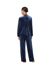 Lauren Ralph Lauren Blue Velvet Long Sleeve Notch Collar Boxer Pyjamas Set - Image 2 of 2