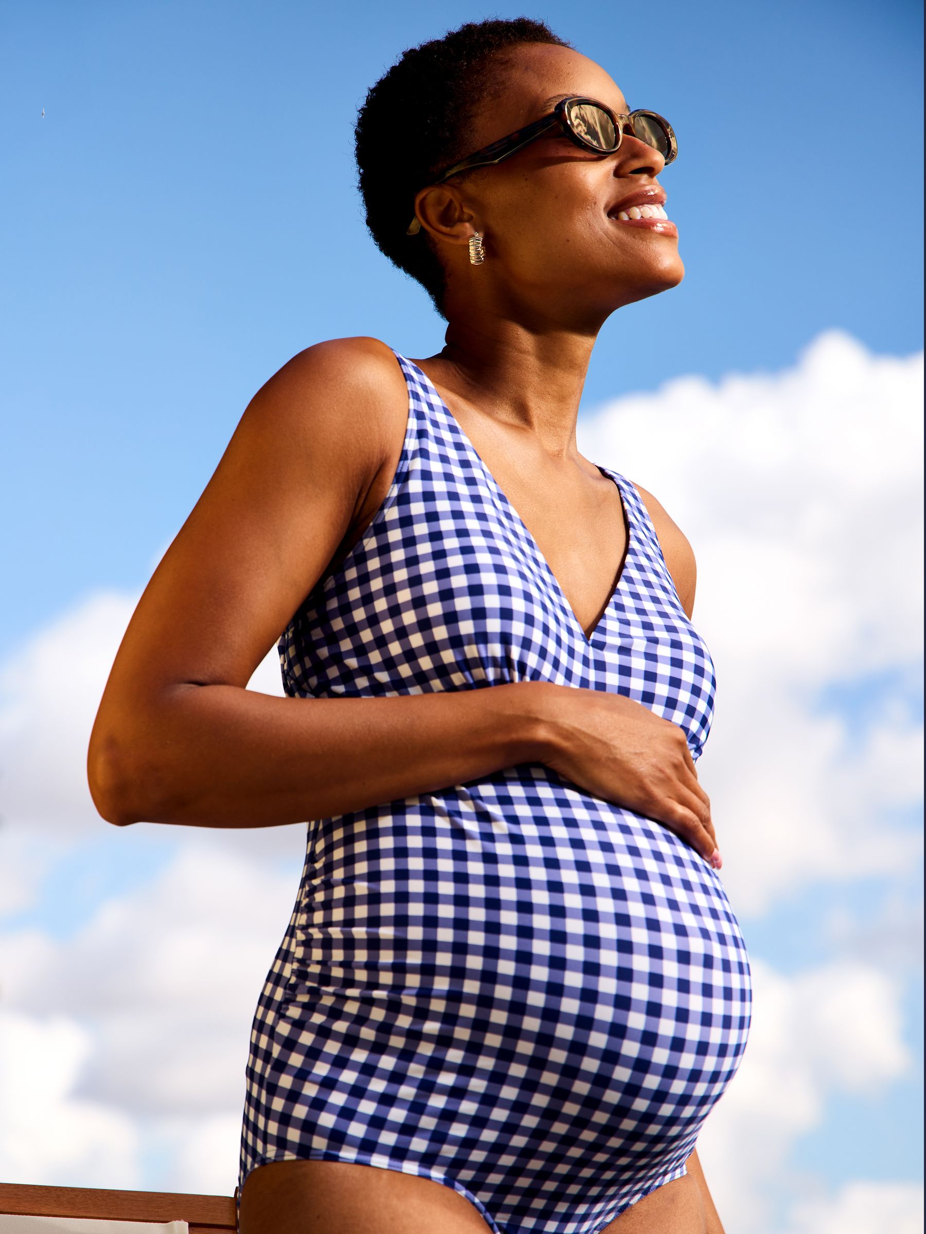 Jojo Maman Bébé Women's Navy Gingham Sleeveless V Neck Maternity Swimsuit