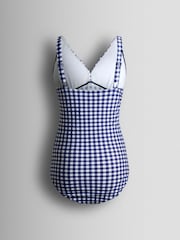 JoJo Maman Bébé Navy Gingham Sleeveless V Neck Maternity Swimsuit - Image 8 of 8