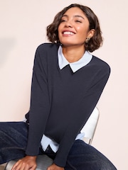 Friends Like These Navy 2 in 1 Poplin Collar Jersey Jumper - Image 1 of 4