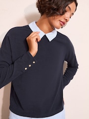 Friends Like These Navy 2 in 1 Poplin Collar Jersey Jumper - Image 2 of 4