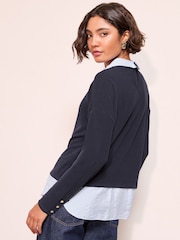 Friends Like These Navy 2 in 1 Poplin Collar Jersey Jumper - Image 4 of 4