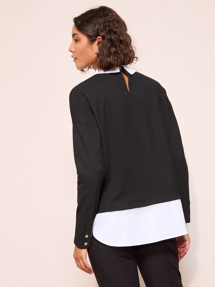Friends Like These Black 2 in 1 Poplin Collar Jersey Jumper - Image 5 of 5
