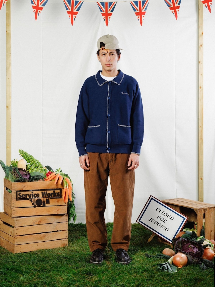 Service Works Blue Blanket Stitch Cardigan - Image 1 of 3 Service Works Blue Blanket Stitch Cardigan - Image 1 of 3