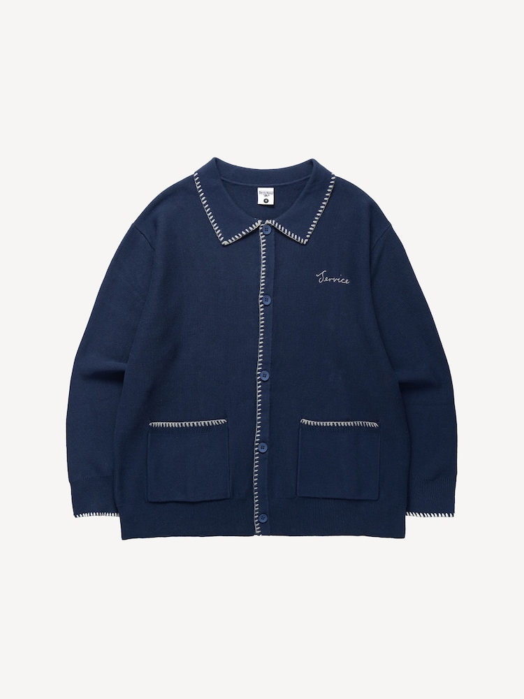 Service Works Blue Blanket Stitch Cardigan - Image 3 of 3 Service Works Blue Blanket Stitch Cardigan - Image 3 of 3