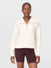 Sweaty Betty White Peaceful Rib Half Zip Cropped Sweatshirt - Image 1 of 7