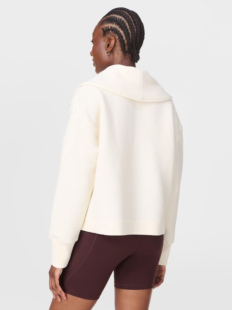 Sweaty Betty White Peaceful Rib Half Zip Cropped Sweatshirt - Image 2 of 7